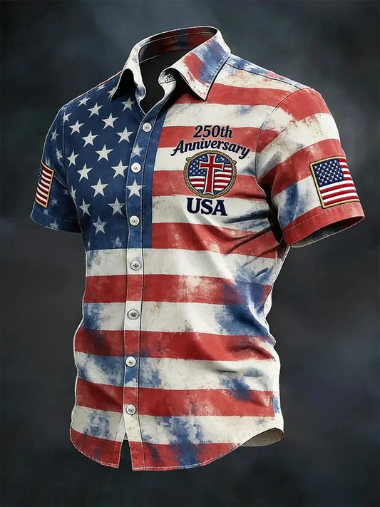 flag-printed USA 250th anniversary design, Fourth of July casual wear – Breathable men's polo shirt