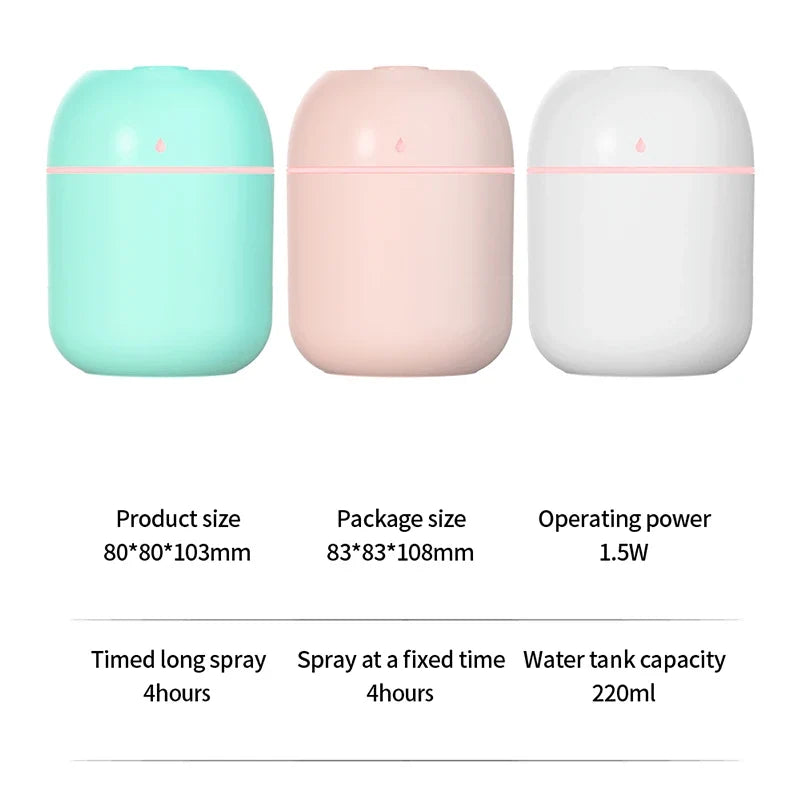 Travel-Friendly USB Ultrasonic Air Mini Humidifier Diffuser with LED Lamp - Car Purifier Aroma Mist Maker for Household & Travel