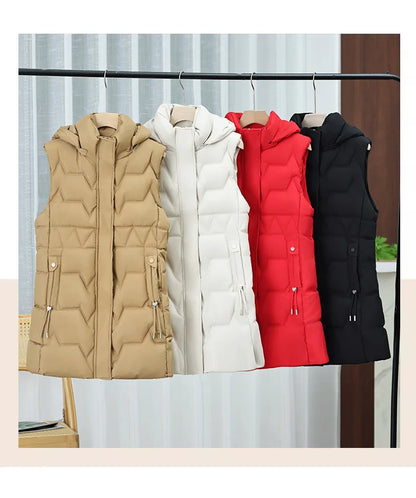 Light Cozy Women Long Puffer Vest - Hooded Down