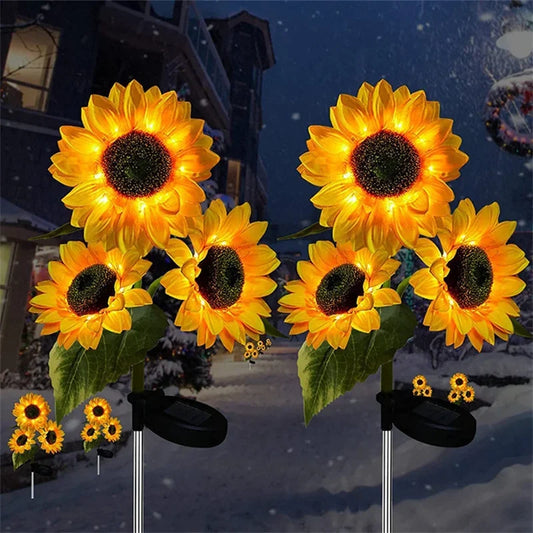 Solar2026 Edition Sunflower Lights 3 Head Garden Stake Outdoor LED Landscape Lights Water-Resistant Patio Yard Decor Summer