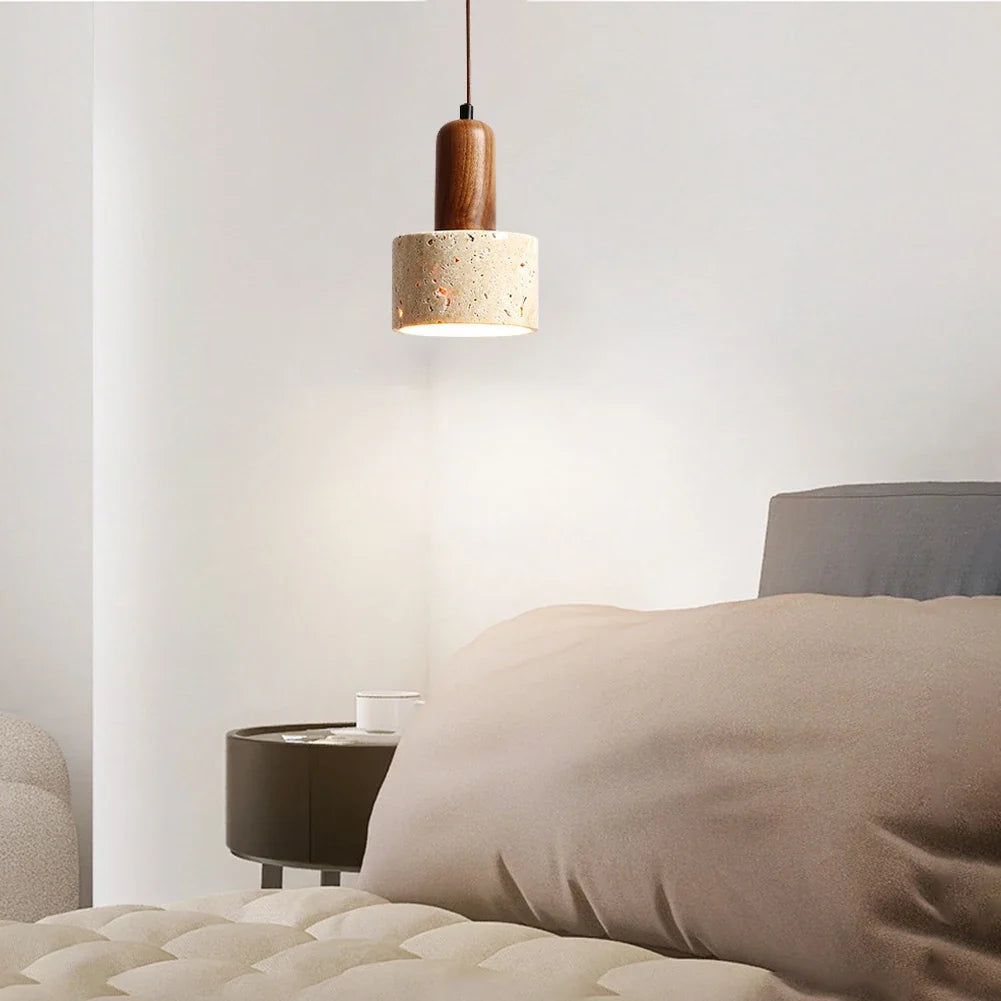 Japanese Japandi Pendant Light Wood And Travertine Bedside Lamp