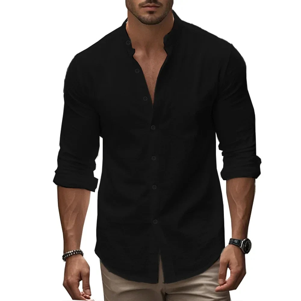 Variant image for Men's Dress Shirt, Lightweight Linen Cotton Blend, Adjustable Fit, Casual and Formal Style, Summer Elegance, Various Colors-5