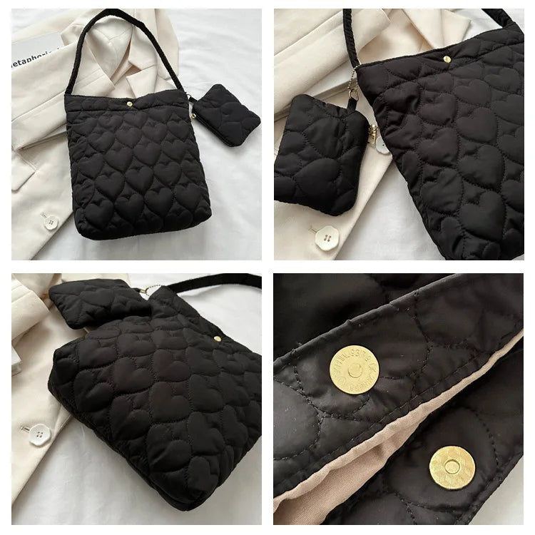 padded square shoulder bag, polyester, casual everyday – Cozy women's quilted tote