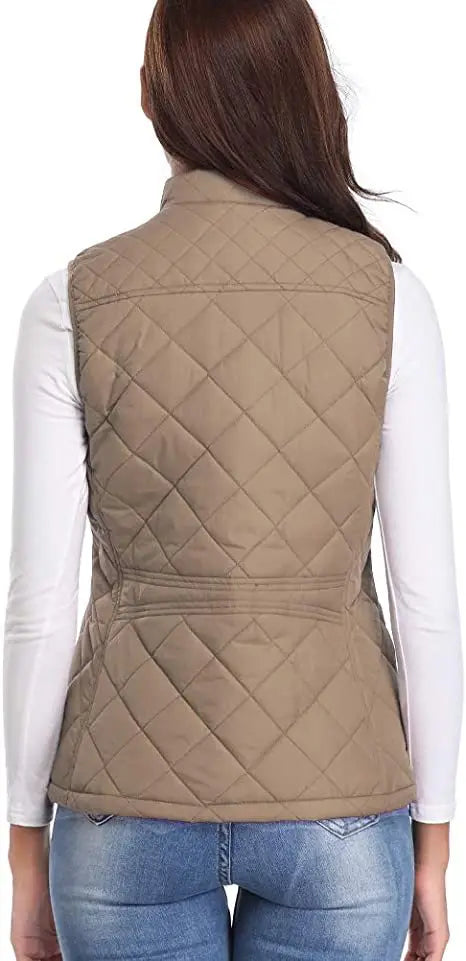 Light Women Quilted Vest - Stand Collar Cotton Winter