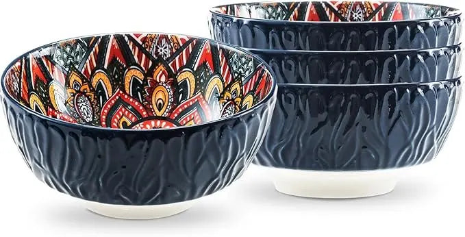 Bohemian Ceramic Bowls Kit Floral Serving Bowls Multi-Use