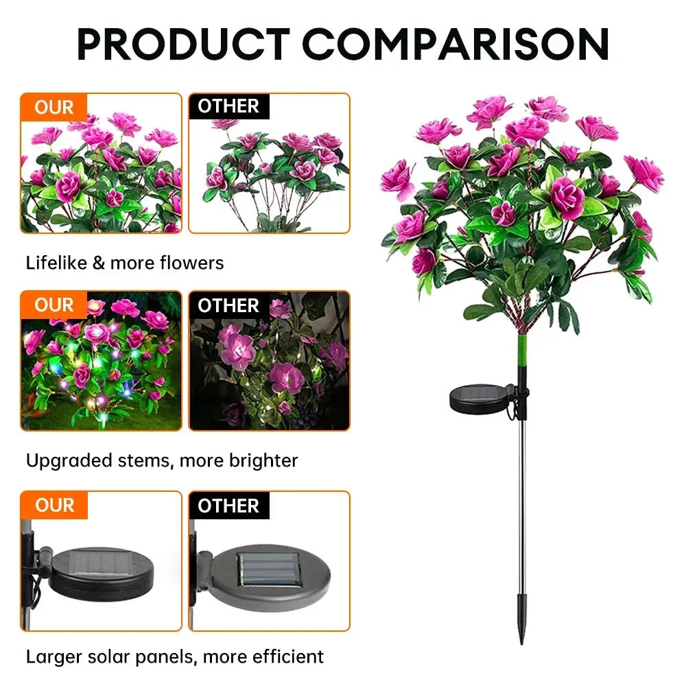 Flower Solar Lights Garden Decor LED Azalea Flowers Outdoor Yard Path Lighting 2026 Holiday Decor Gift Idea