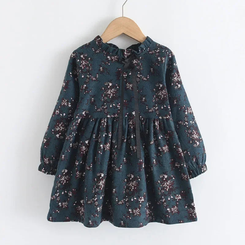 Long Sleeve Knee-Length, Floral Print, Cotton, Casual Autumn Wear – Plush Girls Dress