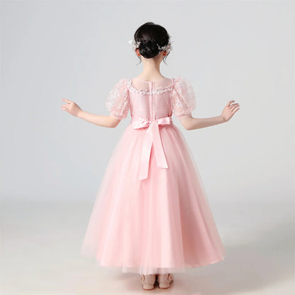 Plush Girls' Dress - Flowy Princess-Cut Lace-Embroidery, Polyester, Wedding Party