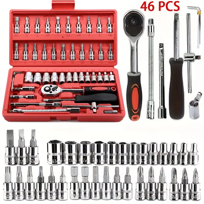 Metric Socket Wrench Kit - Household Tools Car Mechanic Kit with Ratchet and Adapters