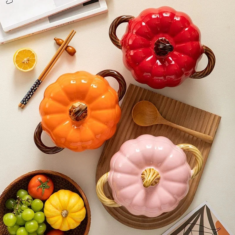 Ceramic2025 Edition Soup Pot Pumpkin Lid Porcelain Large Fall