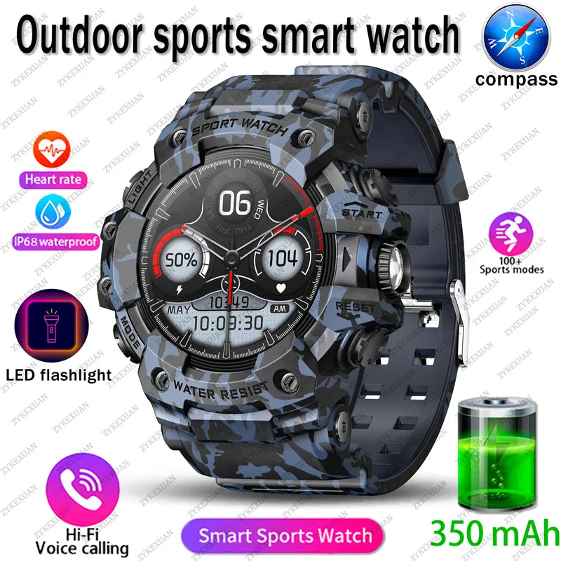 Smart Watch Rugged Outdoor Edition Fall 2025 Bluetooth Calls Water-Resistant IP68 Compass Flashlight SOS 1.39 Inch Display