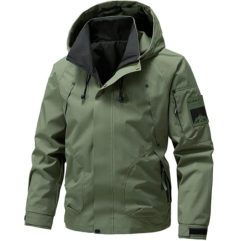 Water-Resistant Relaxed Men's Jacket - Hooded Polyester, Camping