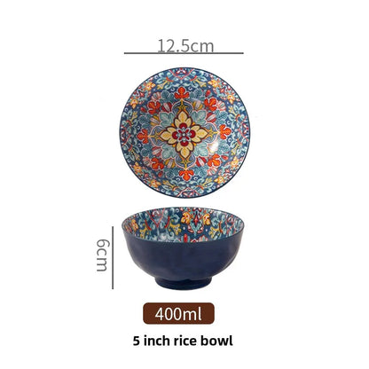 Ceramic Bohemian Rice Bowl Retro Noodle Bowl Kitchen Gift