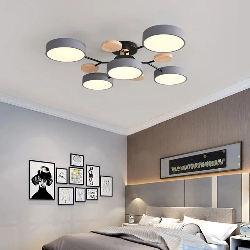 Ceiling Light LED Contemporary Fixture With Circular White Shades For Living Room
