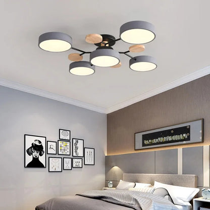 Ceiling Light LED Contemporary Fixture With Circular White Shades For Living Room