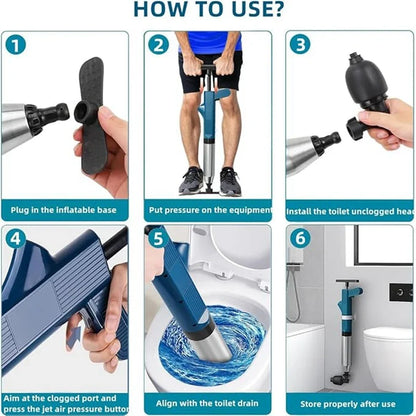 Toilet2026 Edition Plunger Kit Pneumatic Drain Unblocker With High Pressure Blaster Stainless Steel Tools Household DIY