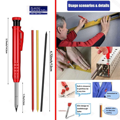 Pro-Grade Carpenter Pencil Metal Long Head Deep Hole Marker Device for Woodworking