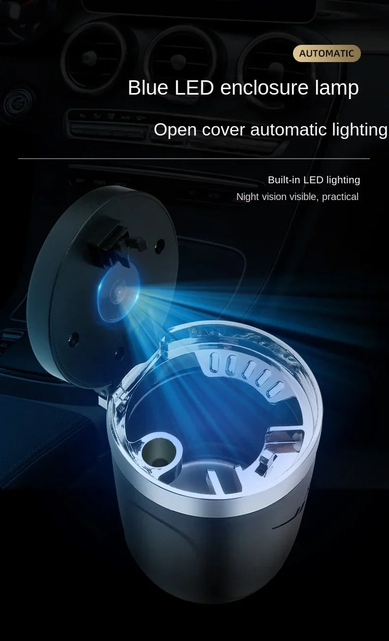 Car Ashtray One-Click Opening with LED Light - Splash Proof Alloy Liner, Vehicle Interior Accessory Fall 2026 Gift