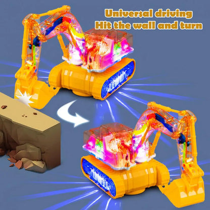 Mechanical Gear Excavator Toy with LED Lights & Music - Educational Motor-Driven Digger for Toddlers