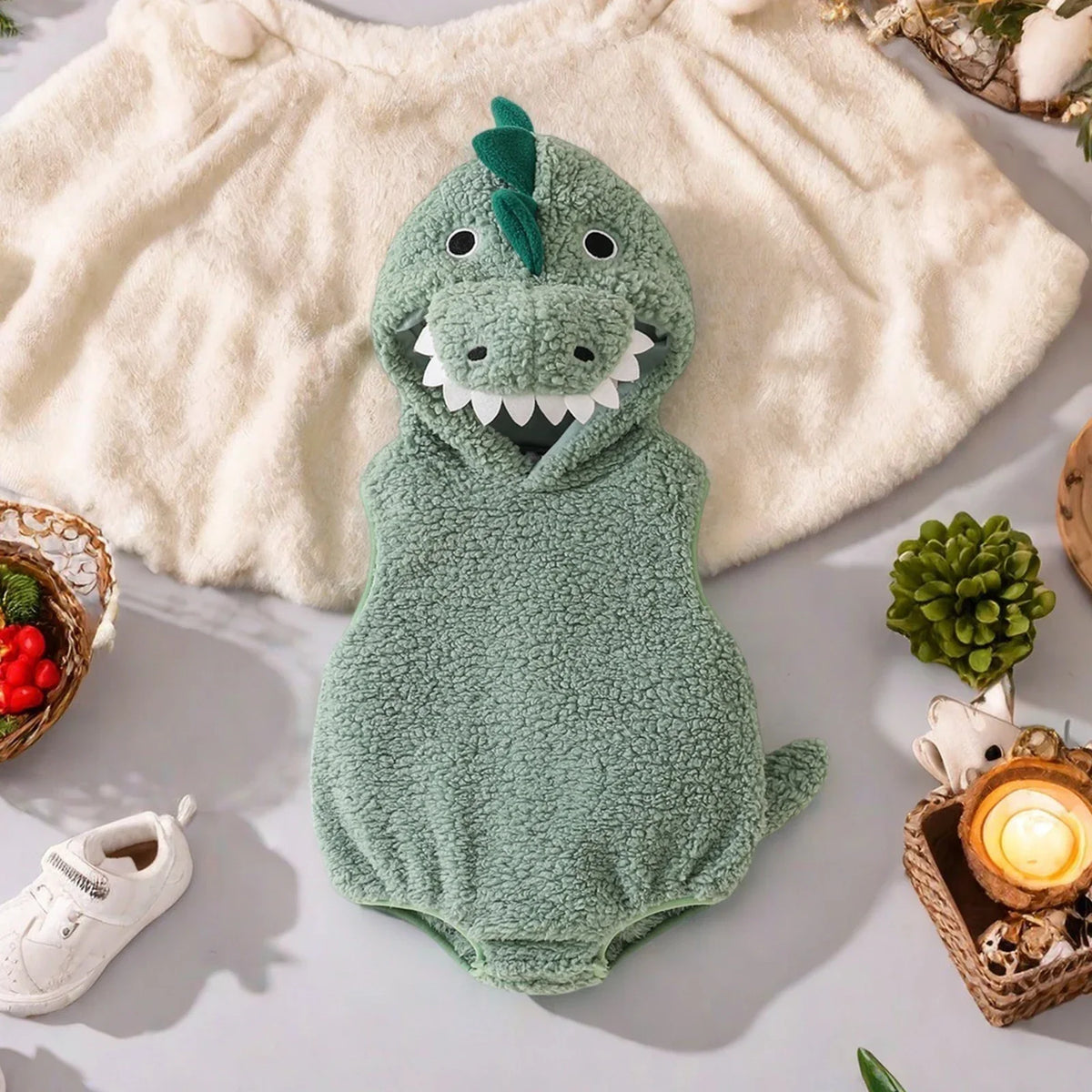 Dinosaur Baby Halloween Romper Plush Hooded Sleeveless