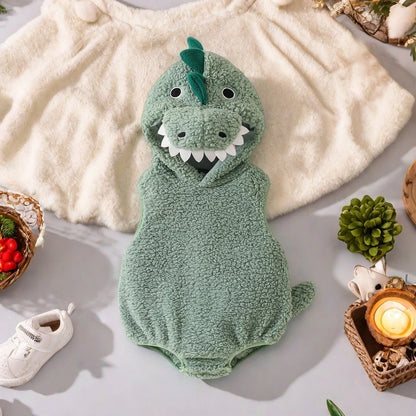 Dinosaur Baby Halloween Romper Plush Hooded Sleeveless
