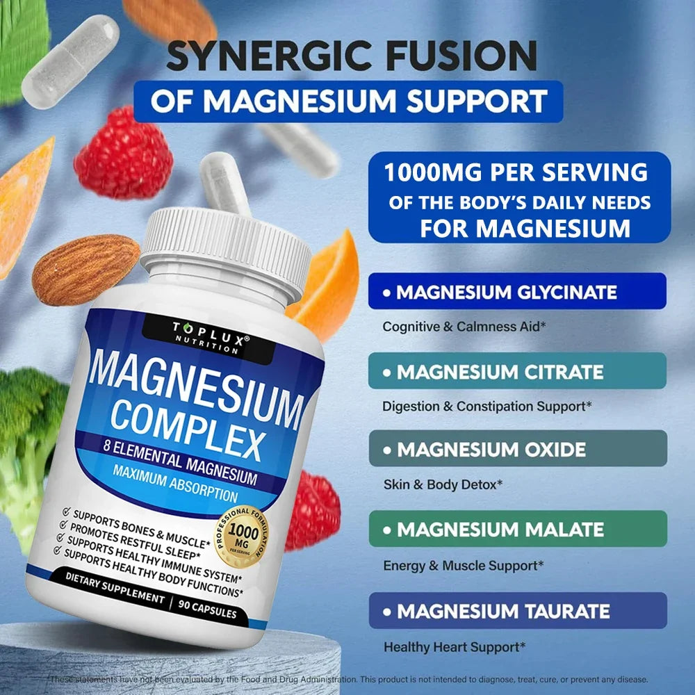 Complex Magnesium 1000mg 8 Elemental Magnesium Dietary Supplement Fall 2026 Wellness High Absorption Sleep Support