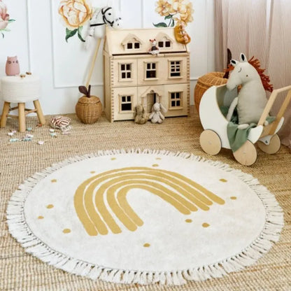 Round Fluffy Rug Tassel Nursery Play Mat Cozy Fall 2025 Plush Circle Bedroom Rug Plush Play Surface