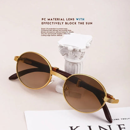 Fashion Wooden Sunglasses For Women & Men - Vintage Oval Designer Glasses, UV Protection