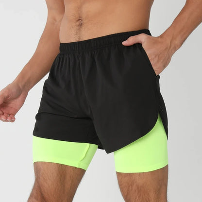 Fast-dry men's 2-in-1 running shorts - lightweight lined, polyester, for gym and summer training