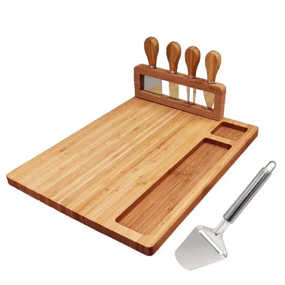Cheese Bamboo Board Large With 4 Knives And Built In Rack Serving Chopping Board, Holiday 2025 Eco Gift