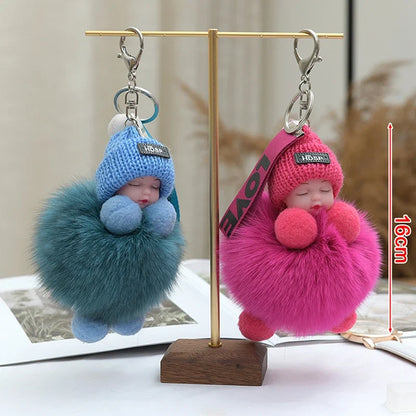 Sleeping Pompom Baby Keychain Plush Bag Charm Cute Gift