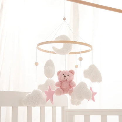 Crib Wooden Mobile Felt Bear Musical Newborn Sensory Toys