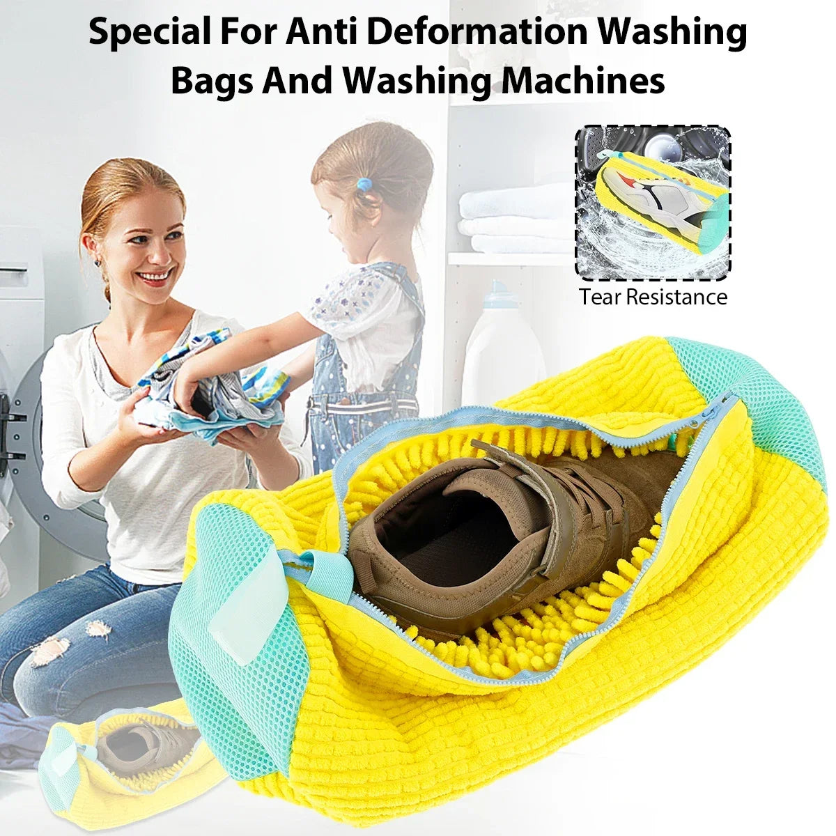 Shoe Washing Bag Cotton Laundry Bag with Zipper Closure, Sturdy Cleaning Bag for Shoes, Travel-Friendly Drying Bags