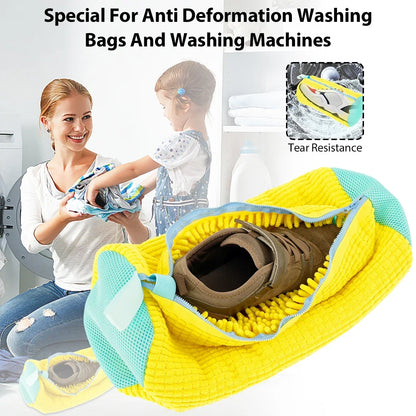 Shoe Washing Bag Cotton Laundry Bag with Zipper Closure, Sturdy Cleaning Bag for Shoes, Travel-Friendly Drying Bags