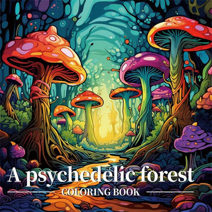 Book Coloring 22 Page Psychedelic Forest Stress Relief Activity Gift Fall 2025 Trend