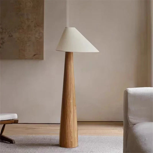 Japandi Conical Oak Floor Lamp Wabi Sabi Retro Lighting Household Decor