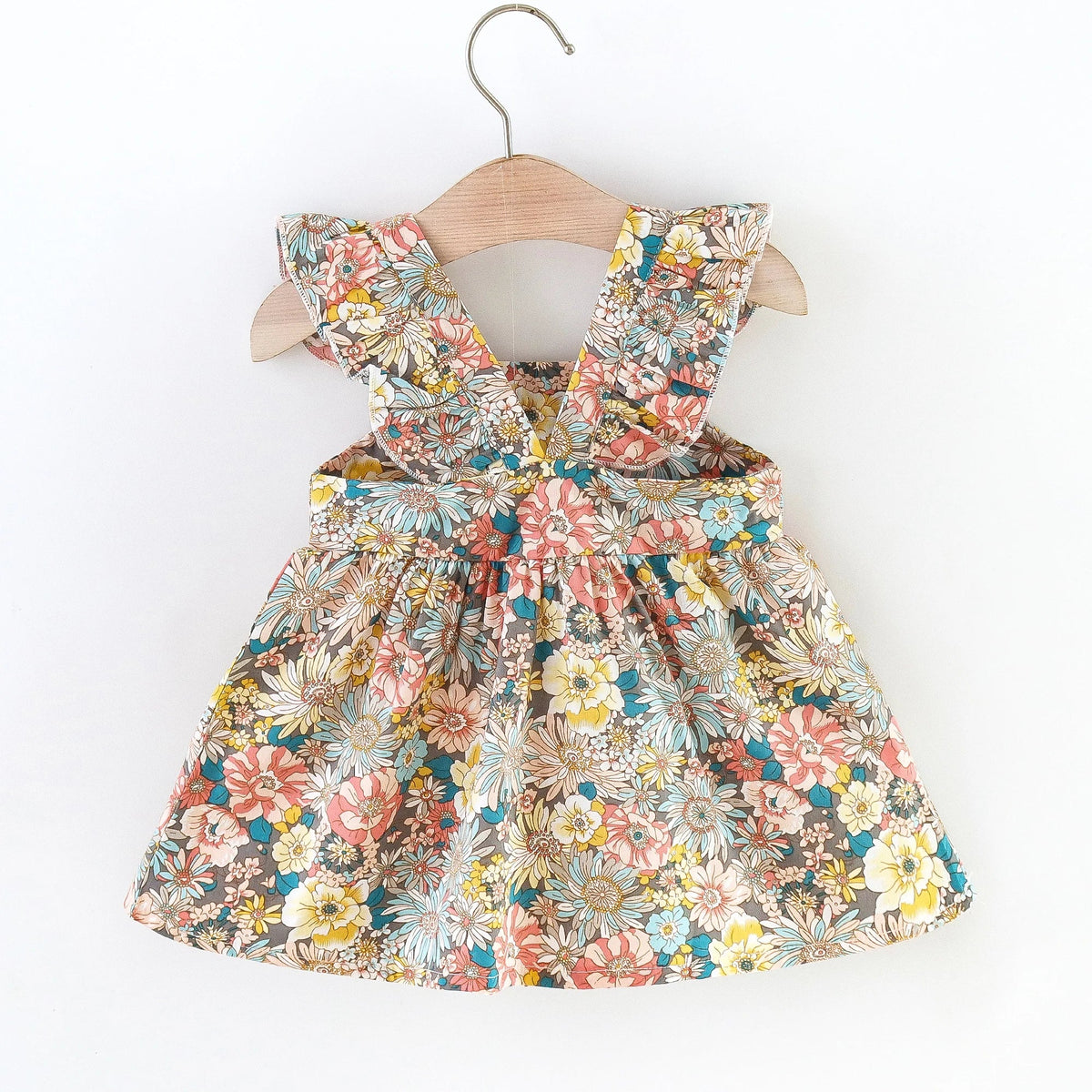 Plush Cozy Baby Girl Dress - Floral Flutter Sleeve, Polyester, For Summer Outings And Playtime