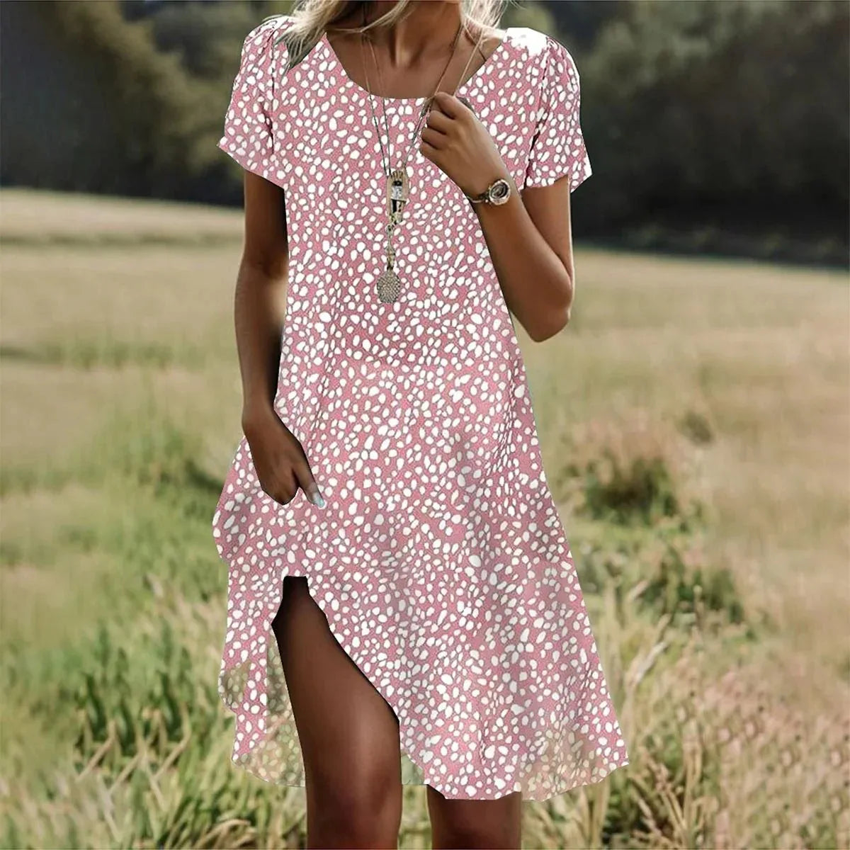 Bohemian Summer Dresses For Women V Neck Short Sleeve Floral Maxi Beach Dress