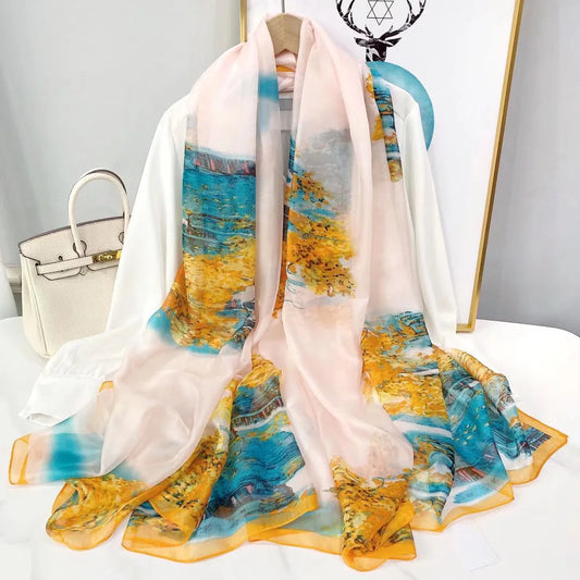 Light Flowy Women’s Silk Scarf - Long Sheer Wrap