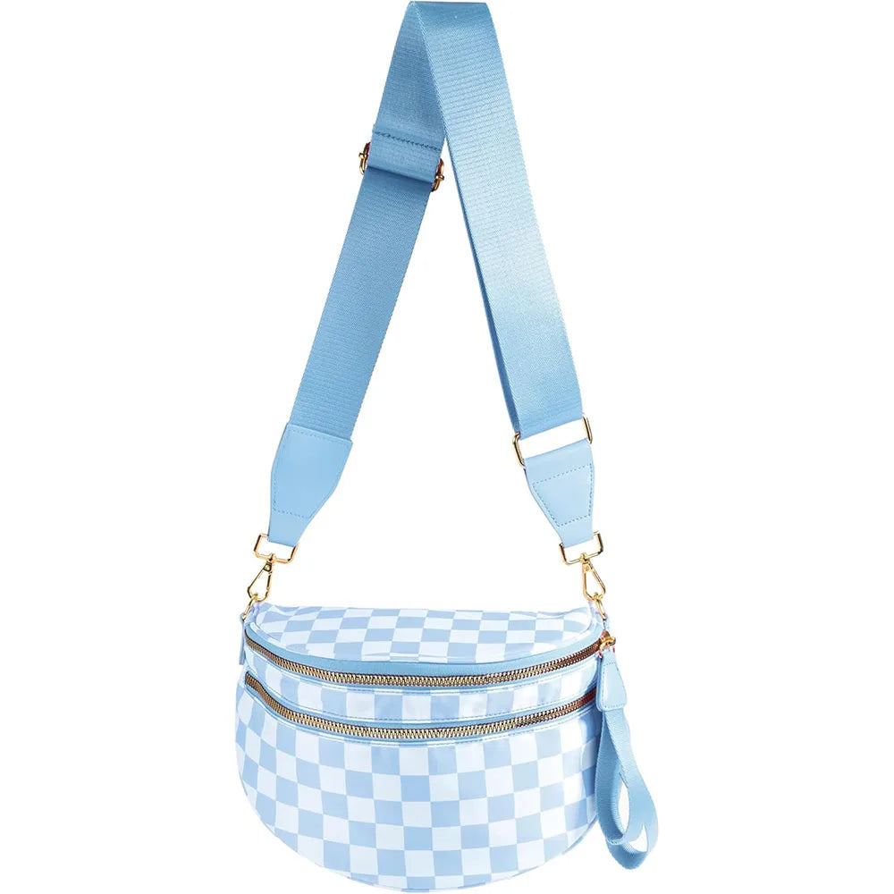 high-capacity sling bag with adjustable strap – Casual women's checkered crossbody shoulder bag