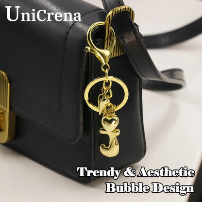 Keychain Personalized Gold Bubble Letter Bag Charm Gift