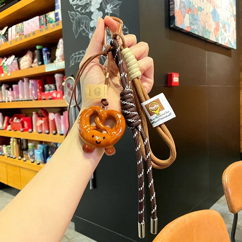 Rope Woven Bowknot Keychain With Cute Pastry Charms