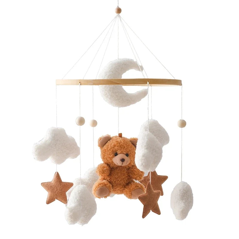Crib Wooden Mobile Felt Bear Musical Newborn Sensory Toys