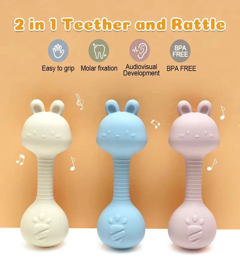 Rabbit Silicone Teether Rattle Newborn Sensory Toys