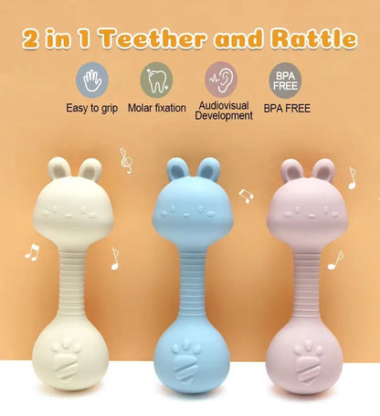 Rabbit Silicone Teether Rattle Newborn Sensory Toys
