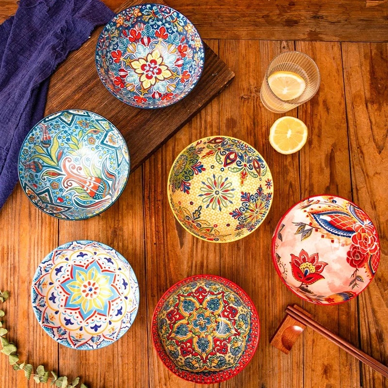 Ceramic Bohemian Rice Bowl Retro Noodle Bowl Kitchen Gift