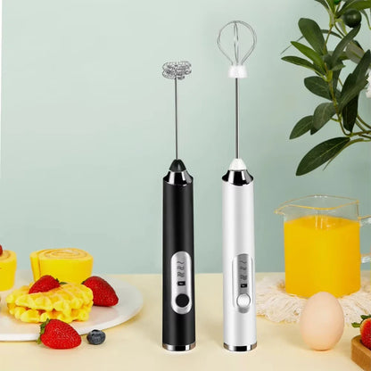 Motor-Driven Milk Frother Hand-Held 3 Speed USB Battery-Powered with Whisk and Chopper, Back to School 2026 Gift