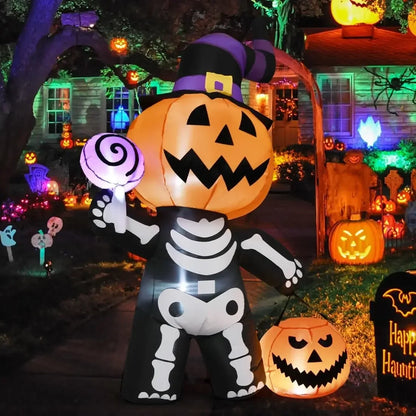 Halloween2025 Edition Inflatable 6ft Pumpkin Skull Yard Decor