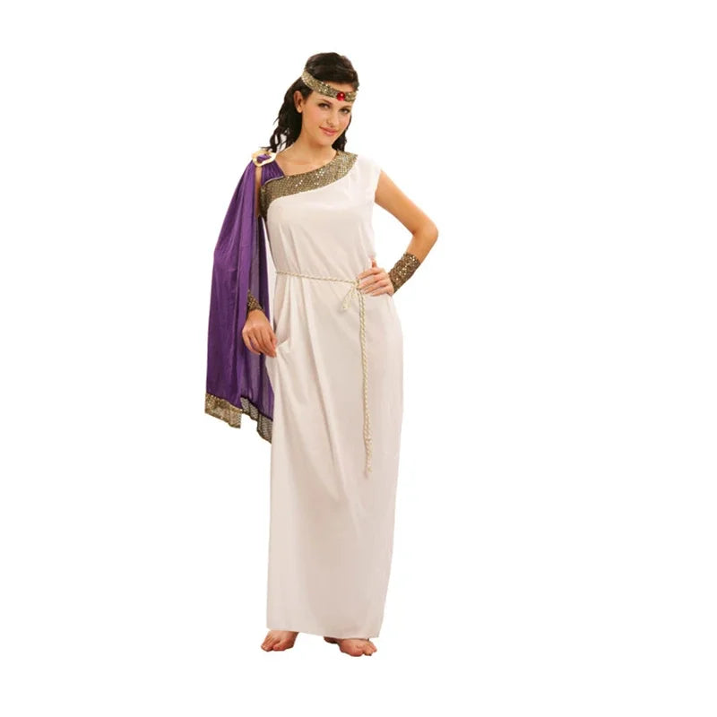 Adult Greek God and Goddess Costume Set with Headdress, Robe, and Belt for Cosplay and Halloween Events-4