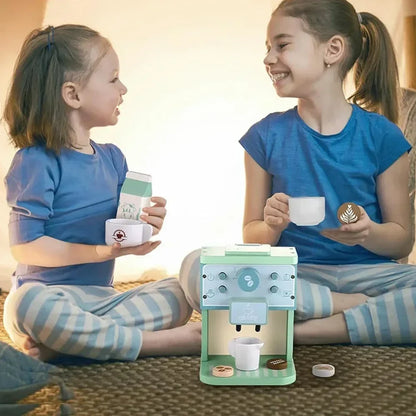 Wooden Kids Coffee & Cookie Maker Toy Kit - Educational Pretend Play Kitchen Gift for Boys & Girls